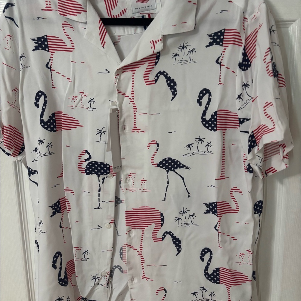 2 Men's Flamingo Print Shirt - Red, Blue, White